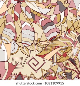 Tracery seamless pattern. Mehndi design. Ethnic colorful doodle texture. Curved doodling background. Vector