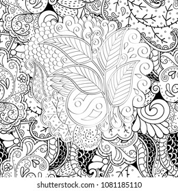 Tracery seamless pattern. Mehndi design. Ethnic monochrome binary doodle texture. Curved doodling black and white background. Vector
