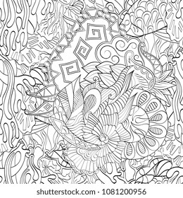 Tracery seamless pattern. Mehndi design. Ethnic monochrome binary doodle texture. Curved doodling black and white background. Vector