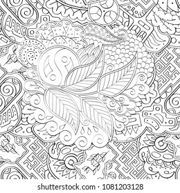 Tracery seamless pattern. Mehndi design. Ethnic monochrome binary doodle texture. Curved doodling black and white background. Vector