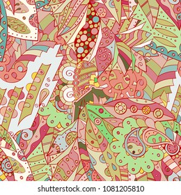 Tracery seamless pattern. Mehndi design. Ethnic colorful doodle texture. Curved doodling background. Vector
