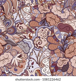 Tracery seamless pattern. Mehndi design. Ethnic colorful doodle texture. Curved doodling background. Vector