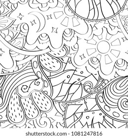 Tracery seamless pattern. Mehndi design. Ethnic monochrome binary doodle texture. Curved doodling black and white background. Vector