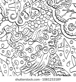 Tracery seamless pattern. Mehndi design. Ethnic monochrome binary doodle texture. Curved doodling black and white background. Vector