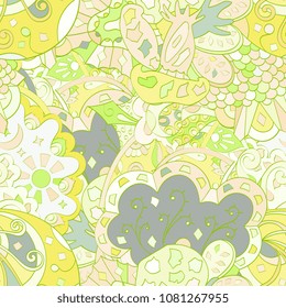 Tracery seamless pattern. Mehndi design. Ethnic colorful doodle texture. Curved doodling background. Vector