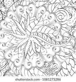 Tracery seamless pattern. Mehndi design. Ethnic monochrome binary doodle texture. Curved doodling black and white background. Vector