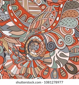 Tracery seamless pattern. Mehndi design. Ethnic colorful doodle texture. Curved doodling background. Vector