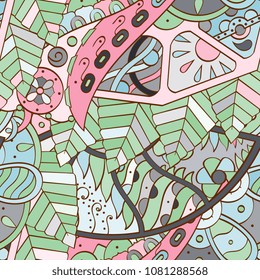 Tracery seamless pattern. Mehndi design. Ethnic colorful doodle texture. Curved doodling background. Vector
