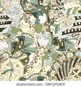 Tracery seamless pattern. Mehndi design. Ethnic colorful doodle texture. Curved doodling background. Vector