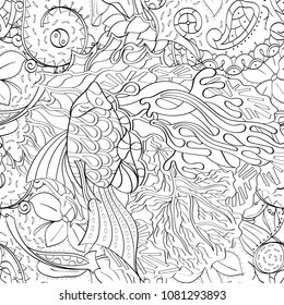 Tracery seamless pattern. Mehndi design. Ethnic monochrome binary doodle texture. Curved doodling black and white background. Vector