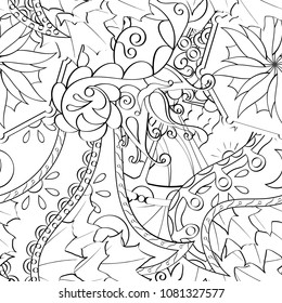 Tracery seamless pattern. Mehndi design. Ethnic monochrome binary doodle texture. Curved doodling black and white background. Vector