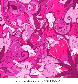 Tracery seamless pattern. Mehndi design. Ethnic colorful doodle texture. Curved doodling background. Vector