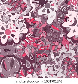 Tracery seamless pattern. Mehndi design. Ethnic colorful doodle texture. Curved doodling background. Vector