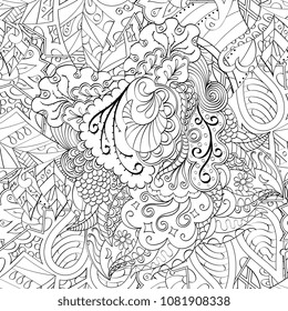 Tracery seamless pattern. Mehndi design. Ethnic monochrome binary doodle texture. Curved doodling black and white background. Vector