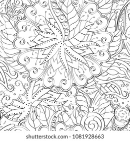 Tracery seamless pattern. Mehndi design. Ethnic monochrome binary doodle texture. Curved doodling black and white background. Vector