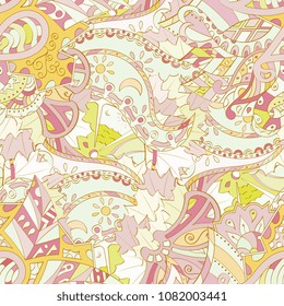 Tracery seamless pattern. Mehndi design. Ethnic colorful doodle texture. Curved doodling background. Vector