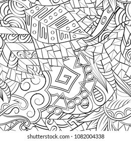 Tracery seamless pattern. Mehndi design. Ethnic monochrome binary doodle texture. Curved doodling black and white background. Vector