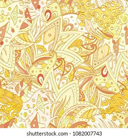 Tracery seamless pattern. Mehndi design. Ethnic colorful doodle texture. Curved doodling background. Vector