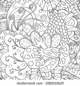 Tracery seamless pattern. Mehndi design. Ethnic monochrome binary doodle texture. Curved doodling black and white background. Vector