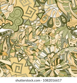 Tracery seamless pattern. Mehndi design. Ethnic colorful doodle texture. Curved doodling background. Vector