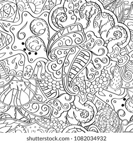 Tracery seamless pattern. Mehndi design. Ethnic monochrome binary doodle texture. Curved doodling black and white background. Vector