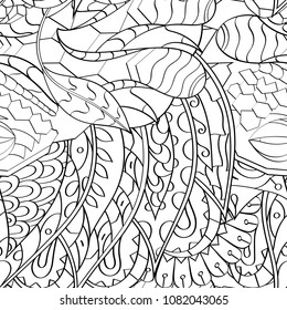 Tracery seamless pattern. Mehndi design. Ethnic monochrome binary doodle texture. Curved doodling black and white background. Vector