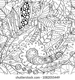 Tracery seamless pattern. Mehndi design. Ethnic monochrome binary doodle texture. Curved doodling black and white background. Vector