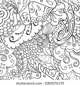 Tracery seamless pattern. Mehndi design. Ethnic monochrome binary doodle texture. Curved doodling black and white background. Vector