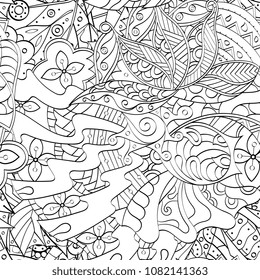 Tracery seamless pattern. Mehndi design. Ethnic monochrome binary doodle texture. Curved doodling black and white background. Vector