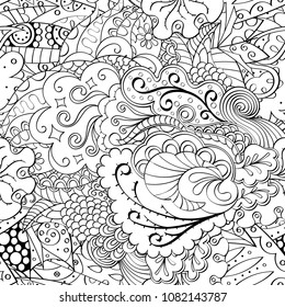 Tracery seamless pattern. Mehndi design. Ethnic monochrome binary doodle texture. Curved doodling black and white background. Vector