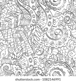 Tracery seamless pattern. Mehndi design. Ethnic monochrome binary doodle texture. Curved doodling black and white background. Vector