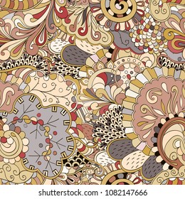 Tracery seamless pattern. Mehndi design. Ethnic colorful doodle texture. Curved doodling background. Vector