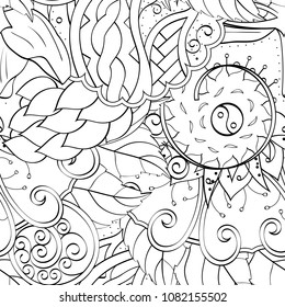 Tracery seamless pattern. Mehndi design. Ethnic monochrome binary doodle texture. Curved doodling black and white background. Vector
