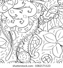 Tracery seamless pattern. Mehndi design. Ethnic monochrome binary doodle texture. Curved doodling black and white background. Vector