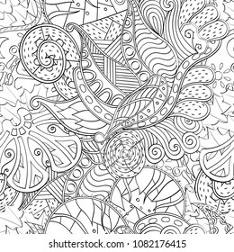 Tracery seamless pattern. Mehndi design. Ethnic monochrome binary doodle texture. Curved doodling black and white background. Vector
