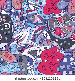 Tracery seamless pattern. Mehndi design. Ethnic colorful doodle texture. Curved doodling background. Vector