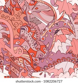 Tracery seamless pattern. Mehndi design. Ethnic colorful doodle texture. Curved doodling background. Vector