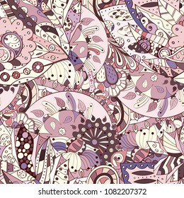 Tracery seamless pattern. Mehndi design. Ethnic colorful doodle texture. Curved doodling background. Vector