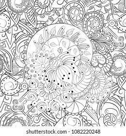 Tracery seamless pattern. Mehndi design. Ethnic monochrome binary doodle texture. Curved doodling black and white background. Vector