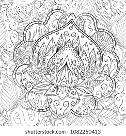 Tracery seamless pattern. Mehndi design. Ethnic monochrome binary doodle texture. Curved doodling black and white background. Vector