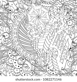 Tracery seamless pattern. Mehndi design. Ethnic monochrome binary doodle texture. Curved doodling black and white background. Vector