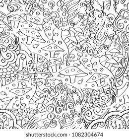 Tracery seamless pattern. Mehndi design. Ethnic monochrome binary doodle texture. Curved doodling black and white background. Vector