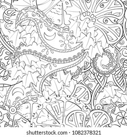 Tracery seamless pattern. Mehndi design. Ethnic monochrome binary doodle texture. Curved doodling black and white background. Vector