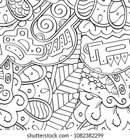 Tracery seamless pattern. Mehndi design. Ethnic monochrome binary doodle texture. Curved doodling black and white background. Vector