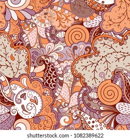 Tracery seamless pattern. Mehndi design. Ethnic colorful doodle texture. Curved doodling background. Vector