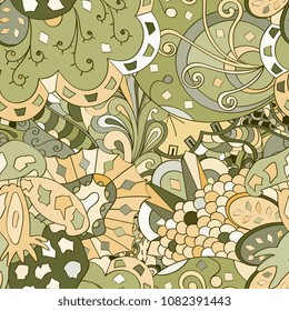 Tracery seamless pattern. Mehndi design. Ethnic colorful doodle texture. Curved doodling background. Vector