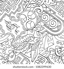 Tracery seamless pattern. Mehndi design. Ethnic monochrome binary doodle texture. Curved doodling black and white background. Vector