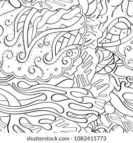 Tracery seamless pattern. Mehndi design. Ethnic monochrome binary doodle texture. Curved doodling black and white background. Vector