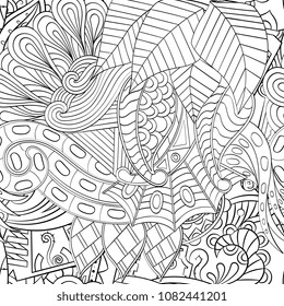 Tracery seamless pattern. Mehndi design. Ethnic monochrome binary doodle texture. Curved doodling black and white background. Vector