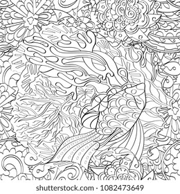 Tracery seamless pattern. Mehndi design. Ethnic monochrome binary doodle texture. Curved doodling black and white background. Vector